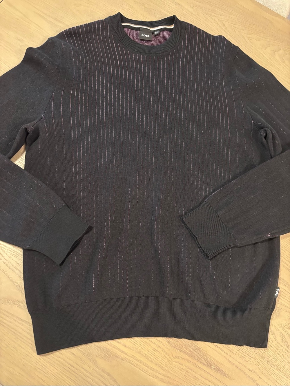 Hugo Boss Navy Crewneck Sweater with Pink Pinstripes - Picture 3 of 6